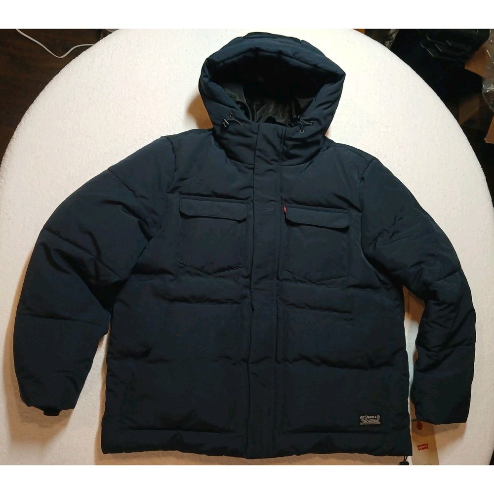 Men's Levi's Quilted Hooded Puffer Jacket Navy Size Extra Large XL $225 NWT